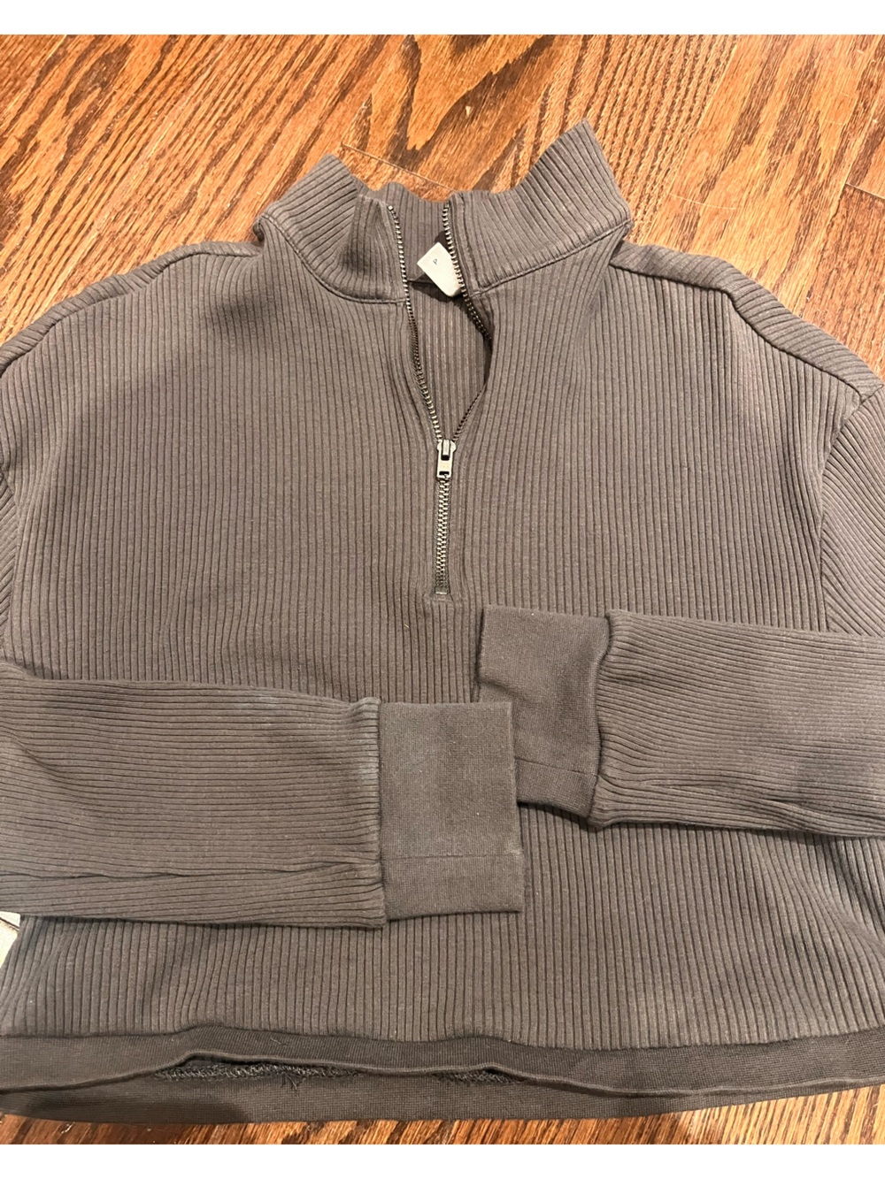 KOTN Women’s Cropped Ribbed Half-Zip Shirt Gray Size Small
